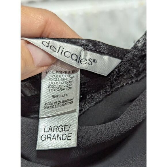 Delicates Women's Black Adjustable Strap Solid Draped Nightgown Nightie Large - Picture 6 of 7